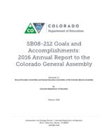 SB08-212 goals and accomplishments, CAP4K: Colorado Achievement Plan for Kids. 2016