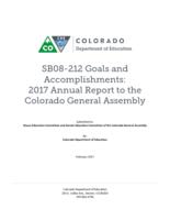 SB08-212 goals and accomplishments, CAP4K: Colorado Achievement Plan for Kids. 2017