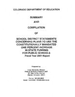 Summary and compilation of school district statements concerning plans to use the constitutionally mandated one percent increase in state funding for public schools. 2001