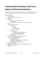 Colorado Math Pathways Task Force report and recommendations