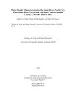 Water quality characteristics for the Snake River, North Fork of the Snake River, Peru Creek, and Deer Creek in Summit County, Colorado: 2001 to 2002