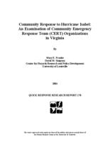 Community responses to Hurricane Isabel : an examination of community emergency response team (CERT) organizations in Virginia