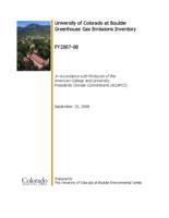 University of Colorado at Boulder greenhouse gas emissions inventory, FY2007-08 : in accordance with Protocols of the American College and University Presidents Climate Commitment (ACUPCC)