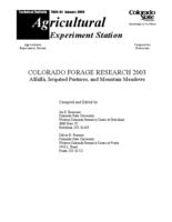 Colorado forage research 2003 : alfalfa, irrigated pastures, and mountain meadows