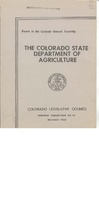 The Colorado State Department of Agriculture : report to the Colorado General Assembly