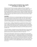 Cropping options for limited water supplies in northeast Colorado, 2003
